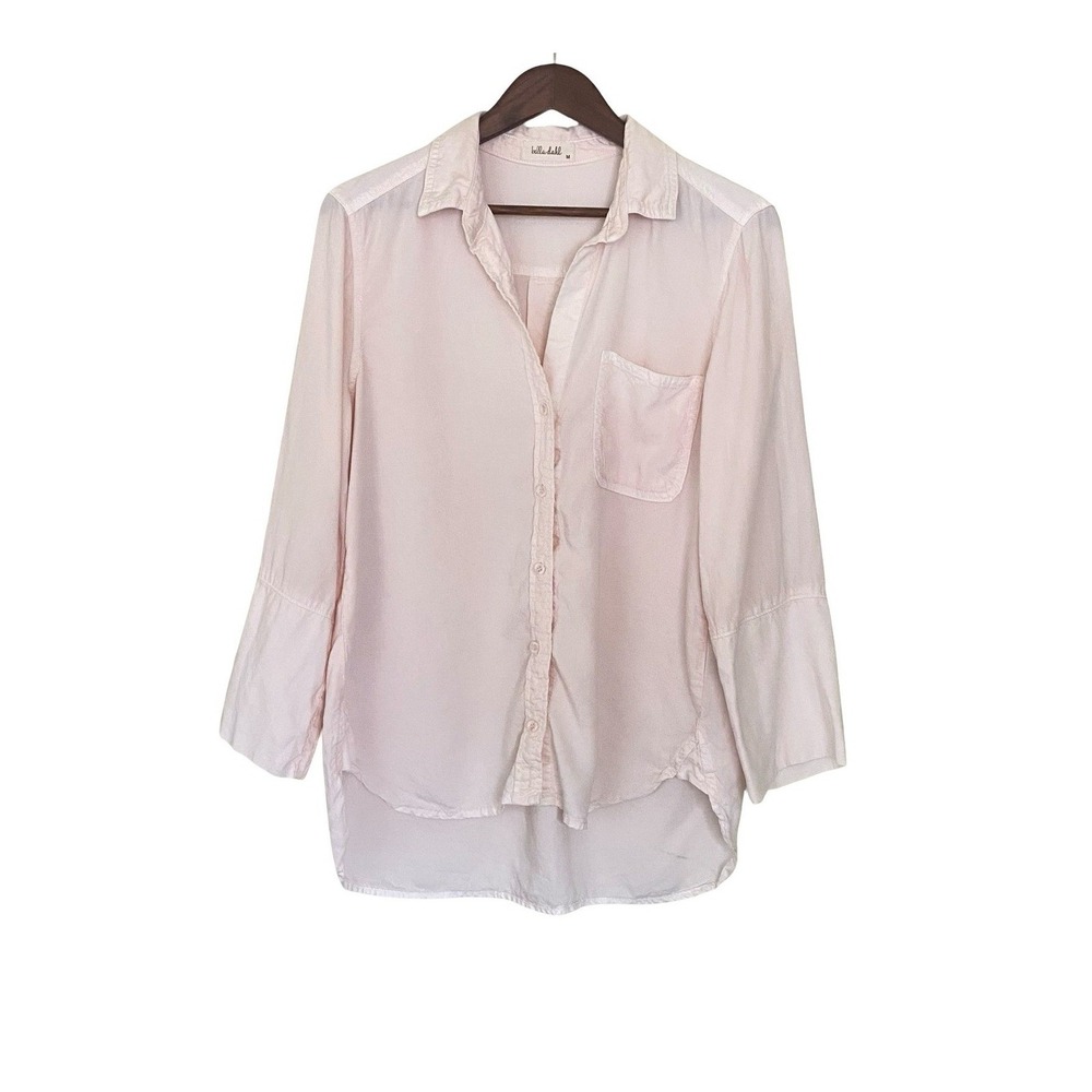 Bella Dahl Women's Size M Button Down Shirt Pink Hi Low Lightweight Pockets